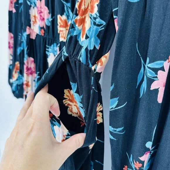 Torrid Black Multi Floral Mini Stretch Challis Tie Waist Pocket Dress Plus 1X - Picture 9 of 12